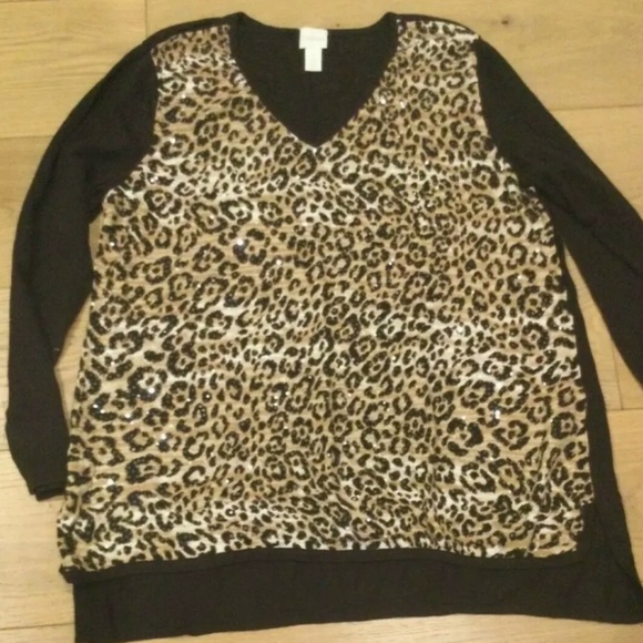 Chico's Jersey Tunic Size 3 Brown Leopard Print - Picture 5 of 11